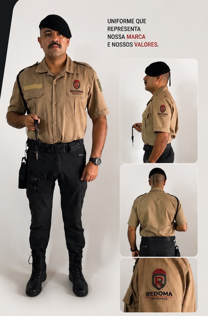 Uniforme oficial dos agentes da Redoma Segurança